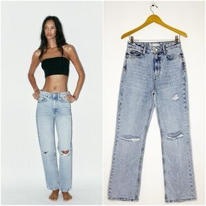 Zara High Waisted Mom Jeans Acid Wash Straight Leg Denim Size 6